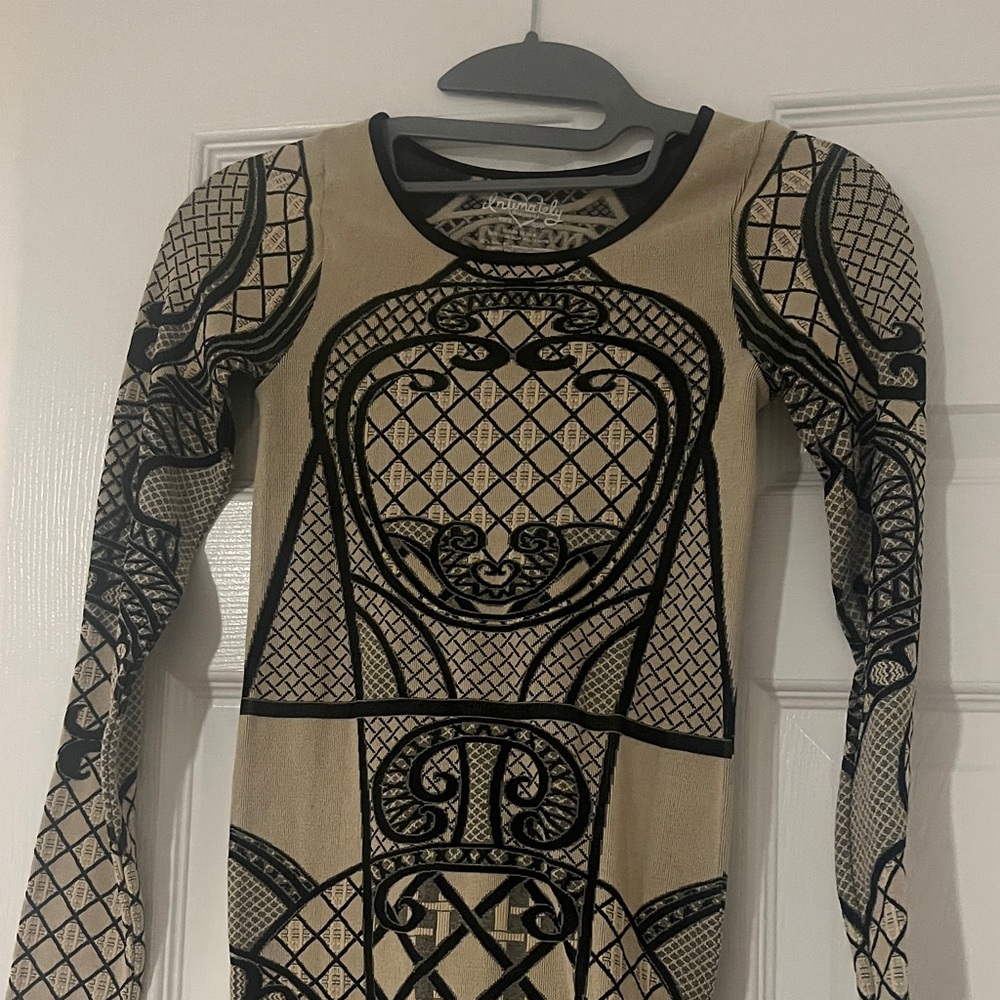 Free People Art Deco Bodycon Slip Black and Ivory XS/S